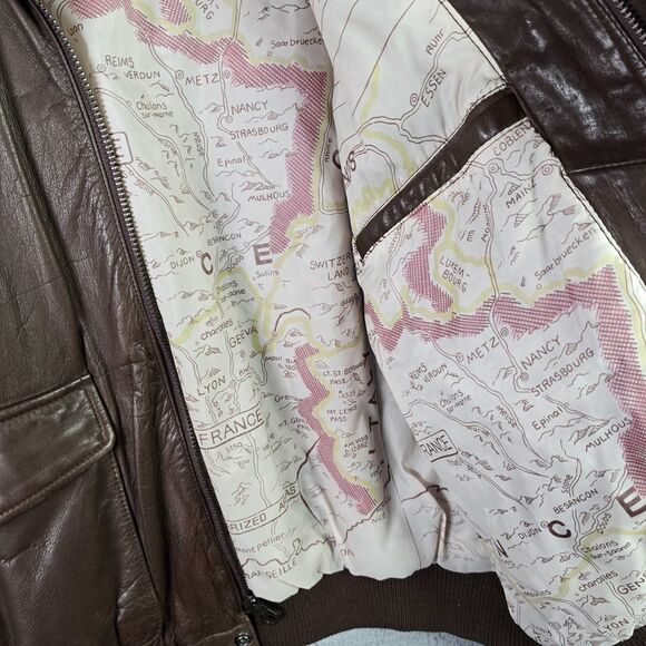 Reed Sportswear Men Leather Coat R46 XL Brown Bomber Map Lining Deep Pockets Y2K - Picture 13 of 16
